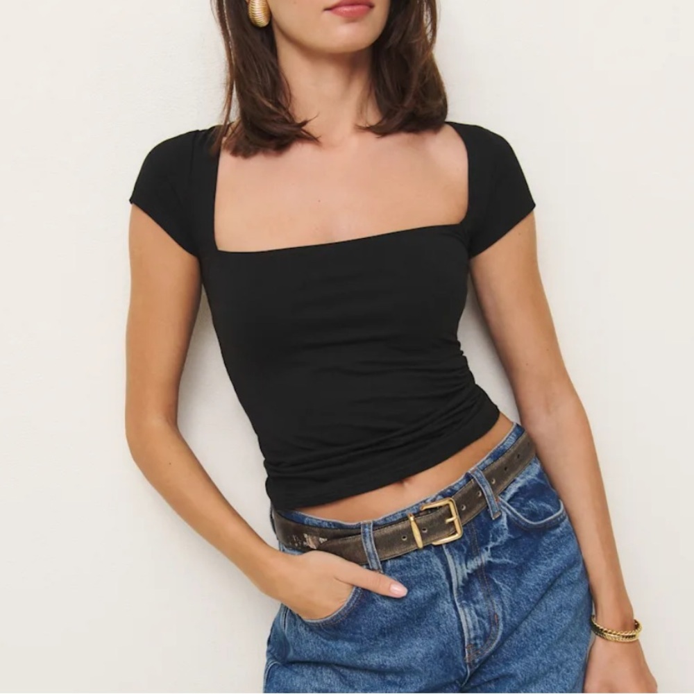 Reformation Bardot Knit Top Black - Size S